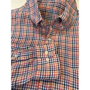 J. McLaughlin Men's Large Linen Blend Button Down Shirt Multi Color Plaid Preppy